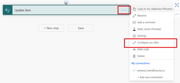 Microaoft Power Automate Work Flows - Trigger Flows Screen - Configure Run After