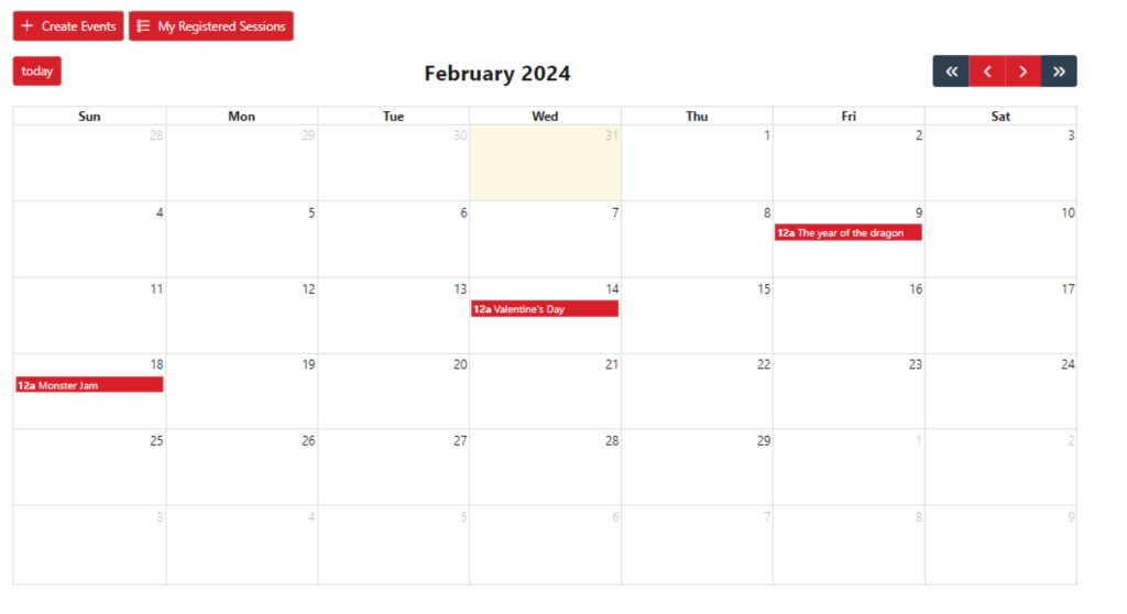 Screenshot of a Microsoft SharePoint calendar.